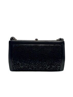 Judith Leiber Black Leather Clutch Shoulder Bag